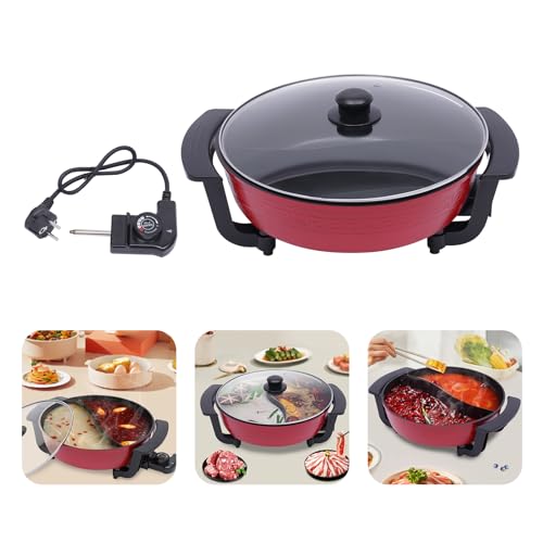 6 l Doppeltopf Yin und Yang Fondue, chinesisch, Hot Topf, elektrisch, multifunktional, hochwertig, Antihaft-Topf, 1360 W, mit elektrischer Wokteiler, Rot