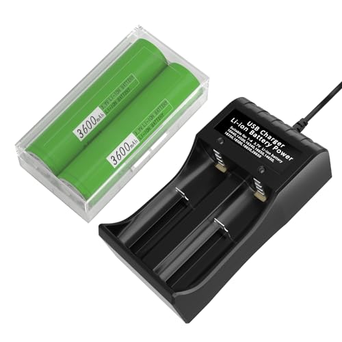3.7V 3600mAh Rechargeable Akku Ladegerät Flat top Batterien für Taschenlampe,kleinen Lüfter,Kamera (2er-Pack)