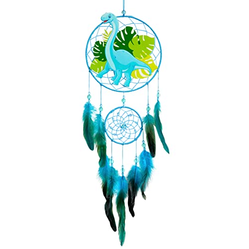 MHJY Traumfänger Kinder, Dinosaurier Dreamcatcher mit Feder Gross Handgefertigte Traumfänger für Jungen Mädchen Teenager Deko Zimmer Schlafzimmer Kinderzimmer Dekoration