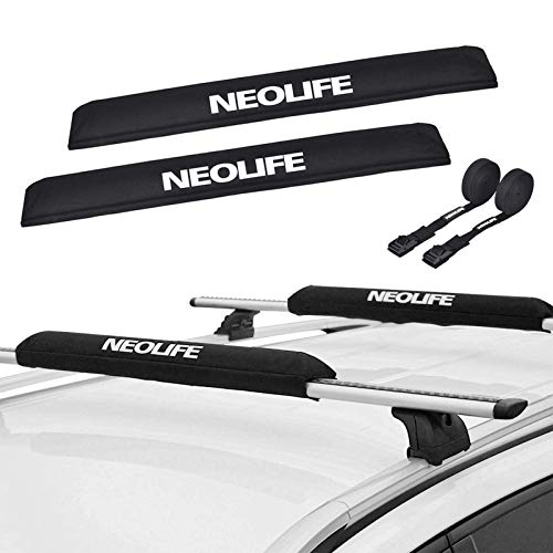 XUXIAKE Weiche Dachträger Polster für Auto mit 4,5 m Spanngurten für Surfbrett, SUP-Paddleboard, Snowboard, 86 cm (Paar) Schwarz