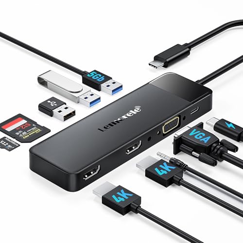 Docking Station USB C Hub 3*Display- 11 in 1, (2025 Upgrade) Lemorele USB C Dock 2*HDMI Adapter 4K, 3 USB 3.0/2.0, VGA, PD 100W, Audio, SD/TF, für Windows, MacBook, Dell, HP, Lenovo,Surface