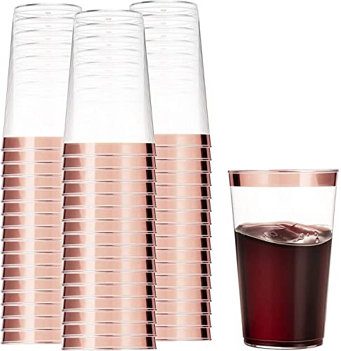 LATERN 50 Stück Plastikbecher mit Roségoldrand, 360ml Becher aus Kunststoff Wiederverwendbare Trinkbecher Elegante Party Weingläser für Champagner Bier Cocktail Martini Soda Dessert (10,5 x 7,5cm)
