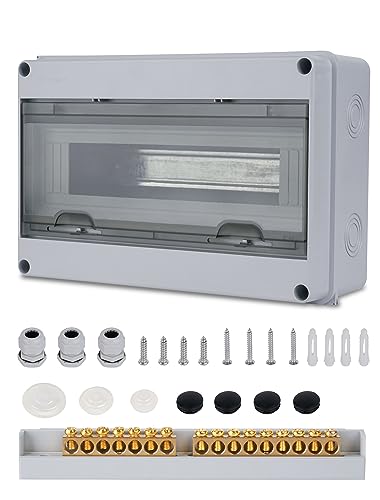 Sicherungskasten Aufputz Verteiler, Verteilerkasten Aufputz ip65 1-reihig für 15 Module, mit Zubehör, Kleinverteiler für Gärten, Famiglia, Feuchtraum
