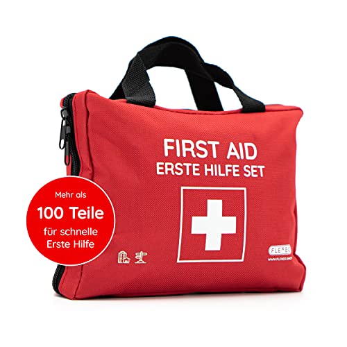 Erste Hilfe Set gefüllt mit Sofort-Kältekompressen, Rettungsdecke und Pflastersortiment/Erste Hilfe Tasche für Zuhause, Auto, Outdoor, Wandern und Reisen - Notfallset für Unterwegs