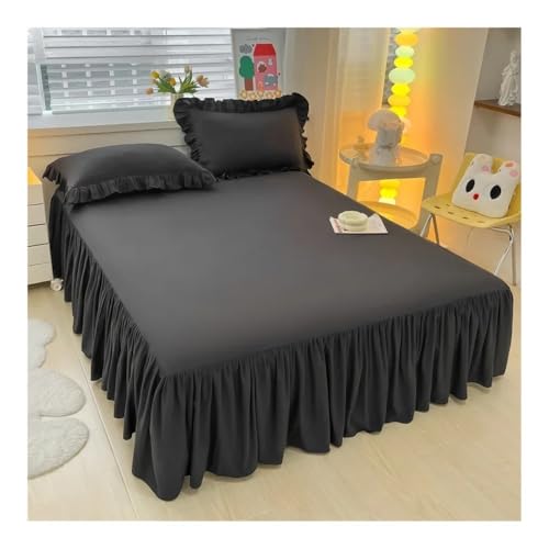 MOVDARL Bettvolant Spitzen-Volant mit Rüschen, einfarbig, 1 Stück, Doppelbett-Bezug, rutschfeste Matratzenschoner, Bettüberwurf (Schwarz, 1 Rock 100 x 200 cm)