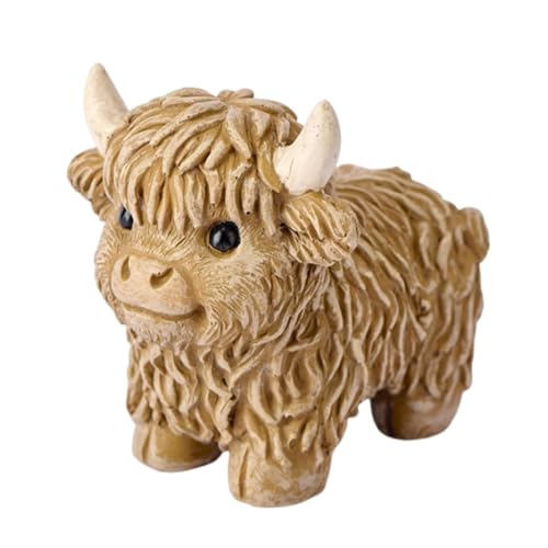 Gwtdtoad Highland Cow Figur Niedliche Highland Kuh Statue Aus Harz, Schottische Hochlandkuh Dekofigur Simuliertes Kalb Ornament Für Zuhause, Küche, Bauernhaus Dekoration