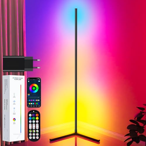 TRUMPETS LED Stehlampe Wohnzimmer 165cm, RGB Ecklampe Dimmbar mit Fernbedienung und APP, 16 Millionen Farben, Musikmodi, DIY-Modus & Timing -Funktion für Schlafzimmer (Mit Adapter 10W)