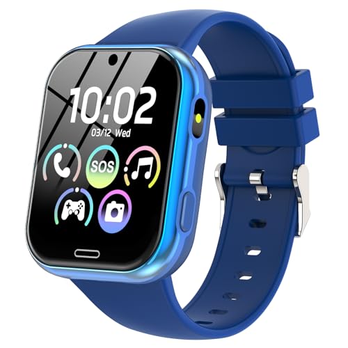 Smartwatch Kinder - Smart Watch Telefon für Kinderuhr Mädchen Jungen mit Spiele Anruffunktion SOS Kamera Musik Schrittzähler Taschenlampe Wecker, Kids Telefonieren Geschenk für 4-10 Jahre, Dunkelblau