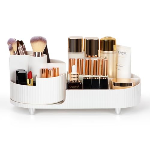 Cinnani Make Up Kosmetik Organizer, 360°Drehbarer Beauty Organizer, Multifunktionale Kosmetikaufbewahrung für Frisiertisch, Bad und Schlafzimmer - Weiß