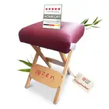 Zen tragbarer Klapphocker faltbar aus Holz 48 x 33 x 33 cm vielseitige Hocker ideal als Massage Zubehör Falthocker, Friseurhocker, Kosmetikhocker, Arzthocker - Klappstuhl geplostert & bequem (Rot)