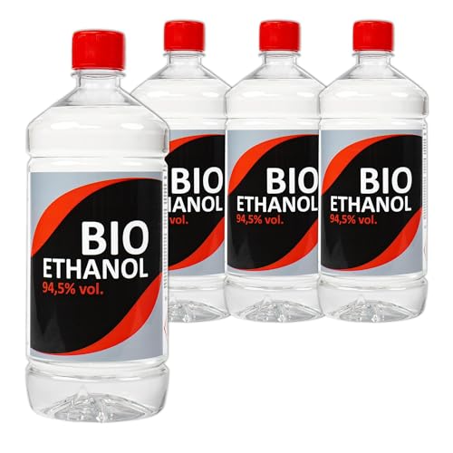 Premium Bioethanol 94,5% - Geruchlos & Rauchfrei - Umweltfreundliches Brennstoff für Ethanolkamine & Feuerschalen - Innen- & Außenbereich - 4 Liter