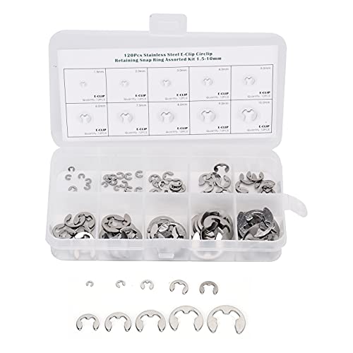 120pcs e Clip -Waschmaschine, Außenstahl aus Edelstahl Externe Ringring -Circlip -Sortiment -Kit mit Transparenter Box für Lager, Zahnräder, Riemenscheiben
