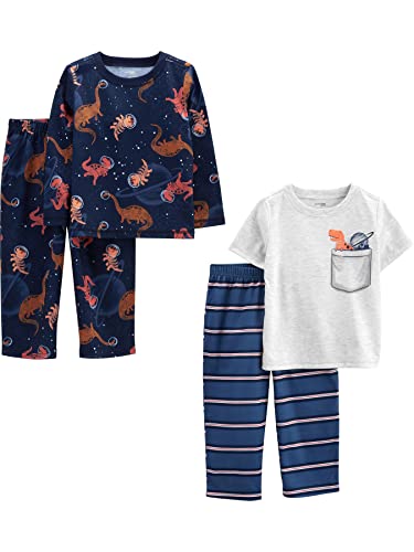 Simple Joys by Carter's Jungen 4-Piece Poly Pajamas Pyjamaset, Blau/Grau/Dinosaurier, 18 Monate (2er Pack)