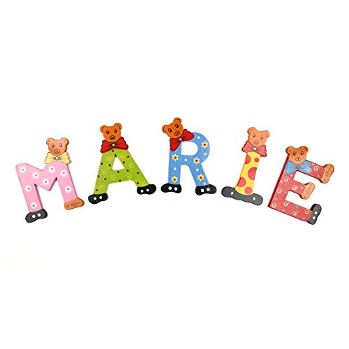 Brink Holzspielzeug Buchstaben Holz Tür Bären ABC bunt Holzbuchstaben Türschild bunte Kinderzimmer (E)
