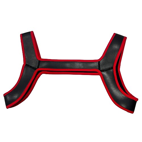 TACKTIMES Herren Wetlook Body Brust Harness Männer Neopren Brustgeschirr Unterhemd Clubwear Weste Shirts Tops (M, Rot)
