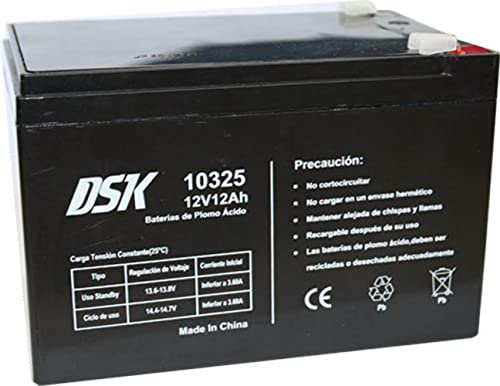 DSK 12V 12Ah Blei-Säure-Batterie, ideal für Hausalarmanlagen, elektrisches Spielzeug, Zäune, Waagen, Schwarz 10325