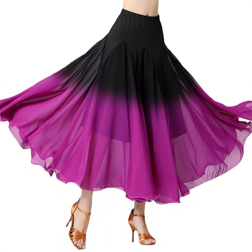 G-LIKE Damen Latein Tanzkleid Rock – Gesellschaftstanz Modern Dance Walzer Tango Jazz Samba Rumba Schwingrock Farbverlauf Party Midirock (DE/NL/SE/PL, Alphanumerisch, L, Regular, Regular, Lila)