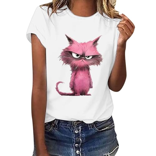 Damen Tshirt Elegant, Damen Oberteile Elegant, T-Shirts Rundhals Kurzen Ärmeln Sommershirts Klassisch Drucken Tee Tops Lose Lässig Blusen Atmungsaktiv Bequeme Sporttops Vielseitig