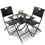 LIFERUN Balkonmöbel Set Bistro, Balkonmöbel Rattan Set, Bistro Gartenmöbel Set 3-teilige, Klappbar Balkontisch mit 2 Stühle, Schwarze Balkon Set, Balkonmöbel Klappbar, Rattan-Sitzgruppe