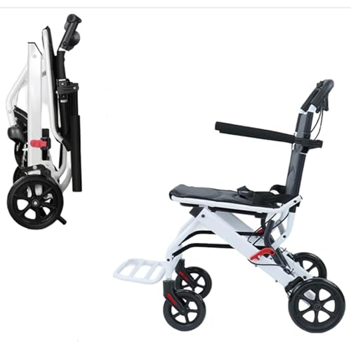 cadciehe Faltbarer Rollstuhl, leichter Rollstuhl, 8,2 kg, tragbarer Transit-Reisestuhl für Erwachsene, ergonomischer Rollstuhl mit verstellbarem Sicherheitsgurt, Aluminiumrahmen, PU-Räder für