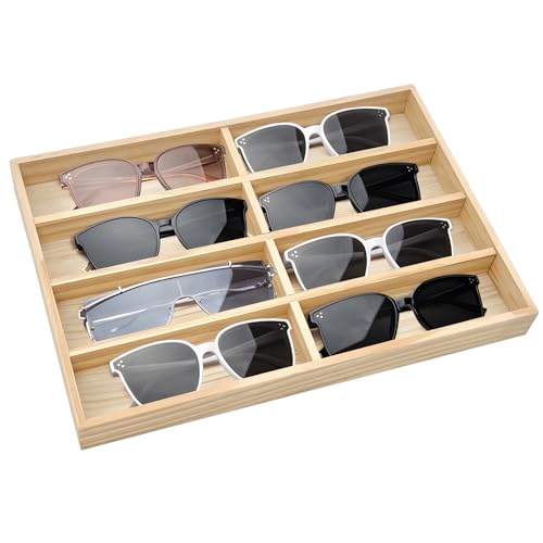 IWTTWY Brillenbox zur Aufbewahrung von 8 Brillen, sonnenbrillen aufbewahrung aus Holz, Brillenkasten zur Aufbewahrung von Sonnenbrillen, Schmuck, Uhren, Messebedarf