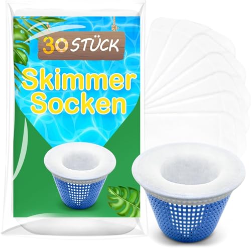 Pool Skimmer Socken, 30 Stück Schwimmbad Skimmer Filter Netz Wiederverwendbar für Skimmer Teich Reinigung Schmutz und Blättern, Schutz Pumpe Filteranlage Körbe, Skimmer Pool Filter Saver Socken Netz