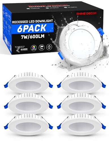 Shine Decor Led Einbaustrahler 230V, 7W Ultra Flach 26mm Led Spots Led Deckenstrahler, Kaltweiß 6500K 600LM, IP44 Wasserdicht für Badezimmer Küche Wohnzimmer, Ausschnitt Øφ68-80mm, 6er Set