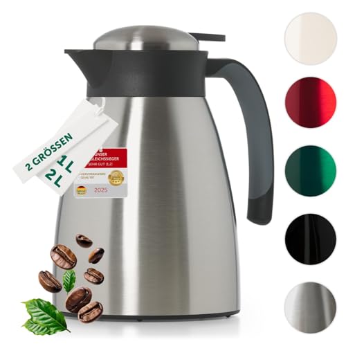 Blumtal Thermoskanne 1l - BPA-freie Teekanne mit Quick Tip Verschluss - auslaufsichere Kaffeekanne thermo für langanhaltende Isolation/Thermoskanne Tee - Kaffekanne - Tee Thermoskanne Edelstahl Silber