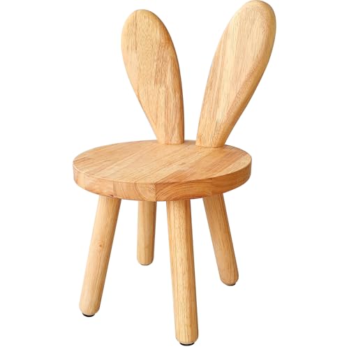 Yier Mei Massivholz-Ständerhocker, individuelle Hasenohren-Form, Rückenlehne, kleiner Kinderstuhl, runde Holz-Kindermöbel zum Essen, Lesen und Spielen (Holzfarbe)