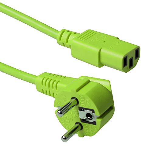 ACT Kaltgerätekabel 1.8m, C13 Kabel, PC Stromkabel, CEE 7/7 auf C13 3 Pin – Schutzkontakt gewinkelt - AK5138 Grün