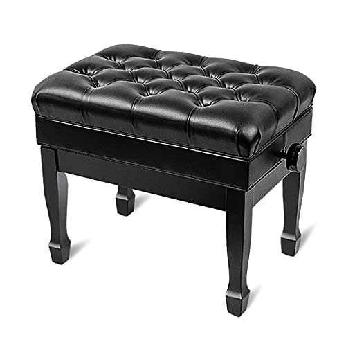 Deluxe Klavierbank aus Leder, verstellbar, mit hydraulischem Hebe- und Notenfach, schwarz, 58 x 41 x 48 cm, 58 cm