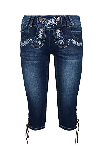 Hailys Damen Capri Jeans Trachten Hose Lederhose Oktoberfest (XL, Blue Denim)