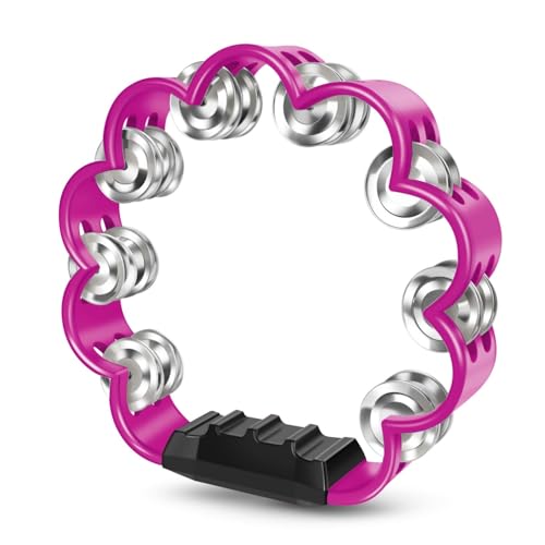 Flexzion Flower Tamburin – 20,3 cm (8 Zoll) Handschlaginstrument mit Metallschellen und ergonomischem Griff – kleine Tamburine für Erwachsene, Kinder, Kirche, Partys und Musikveranstaltungen (Rosa)