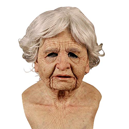 Merkts Realistische Halloween-Kopfbedeckung, faltiger Horror, alter Mann, Latex-Make-up-Requisiten, alte Männer, Horror, Verkleidung, Party-Dekoration, alte Frauen