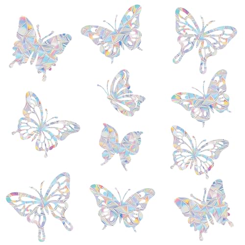 Schmetterling Prisma Fensteraufkleber Vogelschutz, GoldRock 14 Stück Vogelschutz für Glasscheiben, Suncatcher Sticker, Regenbogen Fenster Sticker Folie Gegen Vogelschlag,Vogelschutz Aufkleber Fenster