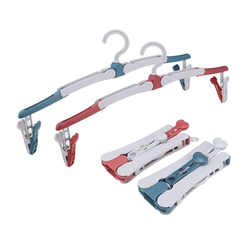 4 Stück Kleidung Hänger, AMONENZ Faltbare KleiderbüGel, Aufhänger für Kleidung, Plastik 360-Grad-Drehung Kleiderbügel rutschfest, mit 8 Clips, für Reise, Outdoor, Camping