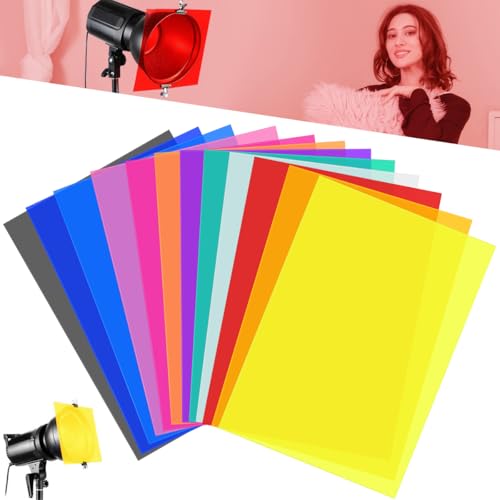YBCCBY 24 Stück Farbfolien Gel Farbfilter Farbkorrektur Folie Hitzebeständig Lampenfolie 12 Colours Scheinwerfer Farbfolien Transparent Scheinwerferfolie Fensterfolie Farbig Cellophanfolie für Foto