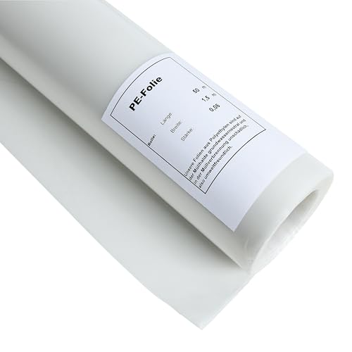 ESTEXO PE-Folie Abdeckplane Baufolie 1,5 x 50 m Folie Abdeckfolie Weiß/Transparent Schutzfolie DIY