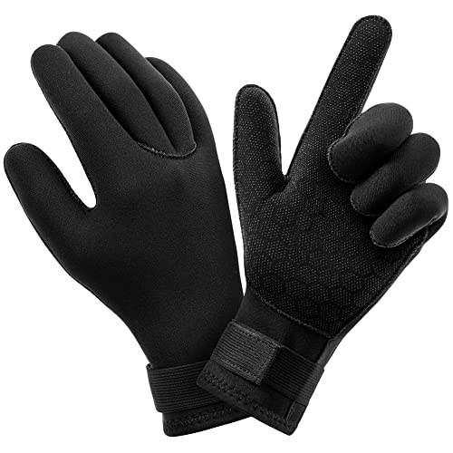 AUAUY Neopren Tauchhandschuhe, 3mm Warme Tauchhandschuhe, Flexibel Schwimmhandschuhe mit Anti-Rutsch Partikeln, Erwachsene Fünf-Finger-Tauchhandschuhe für Open Water Swimming Surfing Tauchen (A-L)