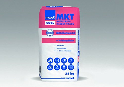 maxit coll MKT – Mittelbettkleber Trass | 25kg | Mittelbettmörtel zum Verlegen von Fliesen und Platten, Naturstein, Betonwerk, Cotto und Spaltplatten | verfärbungshemmend, verfugbar nach 24h