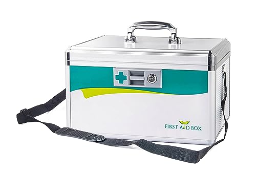 TUKA-i-AKUT 17L Alu Medizinkoffer Abschließbar, Portable Erste-Hilfe Koffer mit Tragegriff Tragegurt, Kindersicher Aluminiumlegierung Arzneimittel Medikamentenkoffer 36x22x22cm, TKD6400-L
