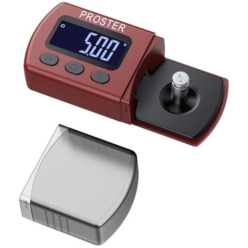Proster Digital Tonarmwaage Digitale Turntable Stylus Force Scale Gauge Tester 0,01-5g LCD-Hintergrundbeleuchtung Messgerät für Turntables Tonarm Phono -mit 5g Kalibrierung Gewichte (Rot)