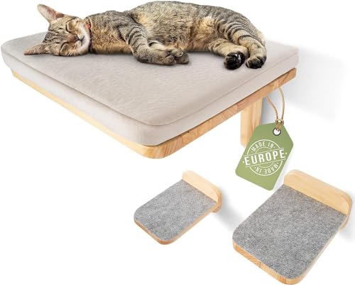 WOOWOOD® Kletterwand Katzen inkl. 2X Katzentreppe Wand [aus Europa] I Kratzbaum Wand I Katzenhängematte I Katzen Wand Klettern I Katzenwand I Wandkratzbaum I Katzenmöbel I Katzen Wandelemente