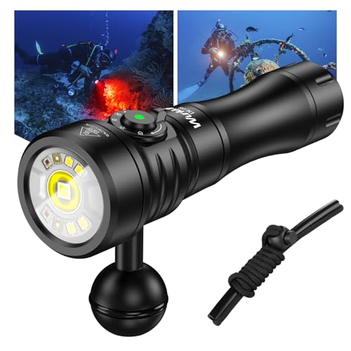 Wurkkos DL08 Unterwasser-Tauchlampe – 3600 Lumen, 274 Meter Reichweite, Rotlicht und UV, stufenlos dimmbar, mit Spot&Flutlichtmodi Type-C-Wiederaufladbar, IPX8 CRI 90 ideal für Unterwasserfotografie