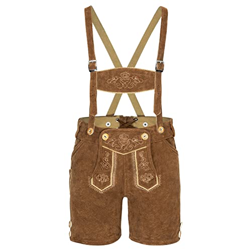 TR Martha Lederhose Kinder Kurz - Trachtenhose Jungen - Größe 92-140 - Kurze Kinderlederhose mit Träger für Jungen - Oktoberfest Hose - Trachtenlederhose Hellbraun (116)
