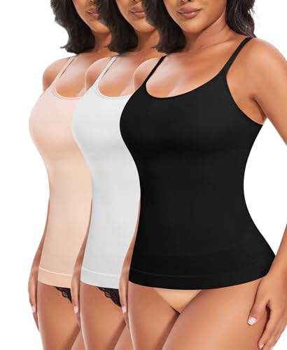 YARRCO Shape Unterhemd Damen Tank Top Bauchweg Shapewear Sport Tanktop Figurformendes Trägertop Body Shaper Hemdchen Nahlos Formendes Camisole Shaping Hemd (Schwarz+Beige+Weiß, M)