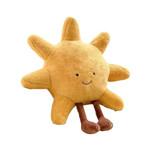 Lächeln Sonne Plüsch Dekokissen,Sonn,Kissen,bodenkissen,Kuschelkissen, Dekokissen,Mond Kissen zum Kuscheln Sofakissen 3D Plüschtier Zierkissen, Mondkissen,Kinderkissen Deko(Sonne 35cm)