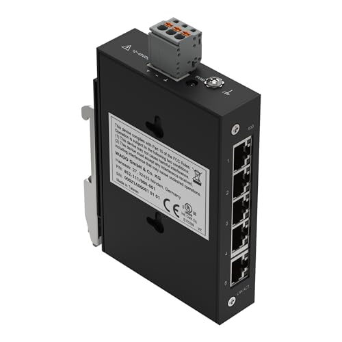 WAGO Industrial-ECO-Switch 852-111/000-001 | mit 5 ETHERNET‐Ports 10/100 MBit/s Autonegotiation und Diagnose‐LEDs auf der Vorderseite, unterstützt bis zu 2000 absolute MAC‐Adressen