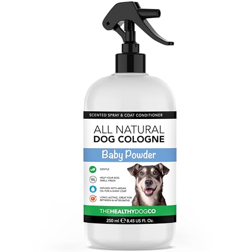 The Healthy Dog Co - Natürliches Hundeparfüm Spray - Baby Puder Hundeparfüm gegen Gerüche -Sanfte Fellpflege & Hunde Spray - Hundedeo gegen schlechte Gerüche - Hunde Parfüm Fellspray für Welpen -250ml