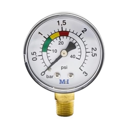Riisoyu Pool Druckmesser, Pool-Manometer 1/4" für Schwimmbecken Filter und Pumpen0+3BAR/PSI Präziser Wasserdrucktester Ø50mm Einfache Installation Langlebiges Material Ideal für Pool und Fischteiche